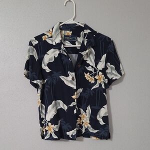 Nautica Men's Dark Blue Tropical Print Shirt